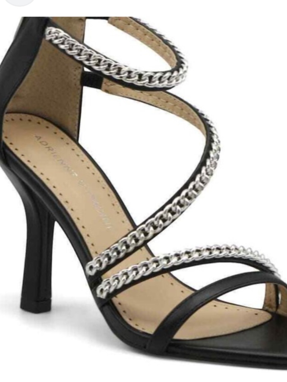Adrianna Papell Black  Geoff Strappy Heels with Silver Chain Trim Sz 10